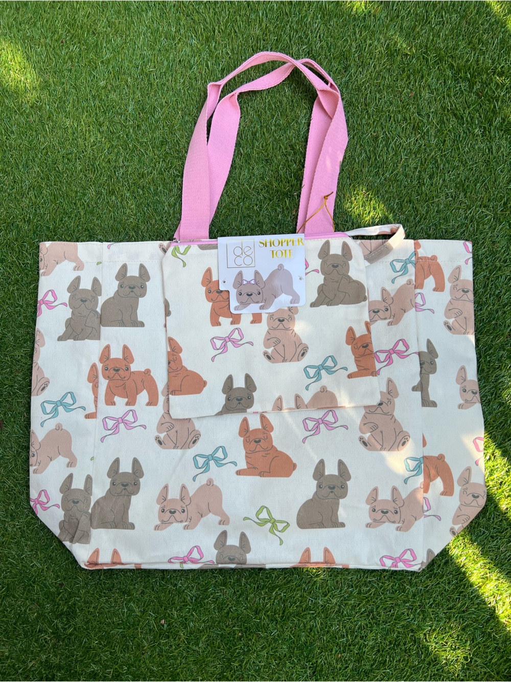 French Bulldog BOW Canvas Tote Bag & Pouch Set 2pcs